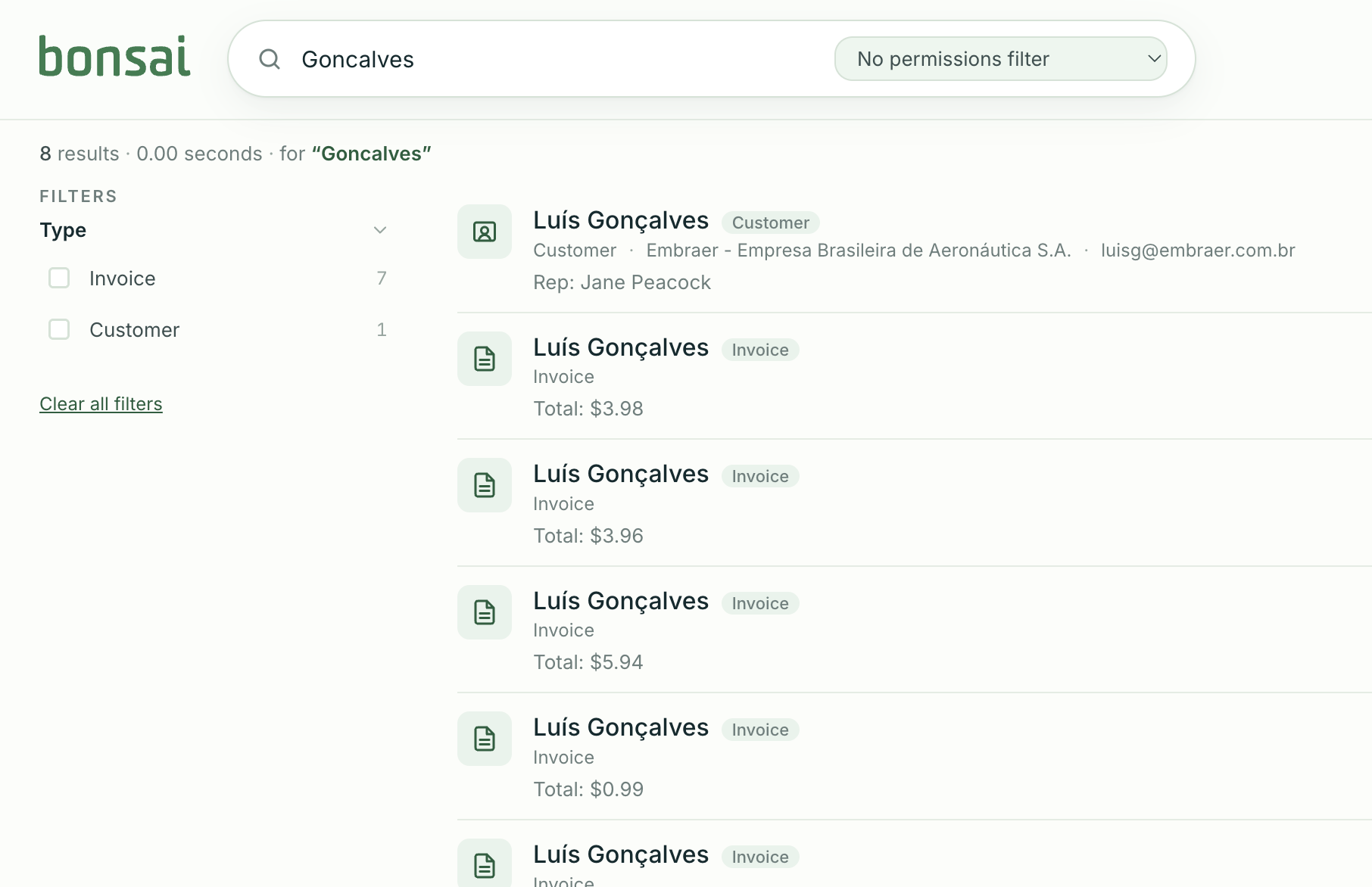 The search results for Goncalves.