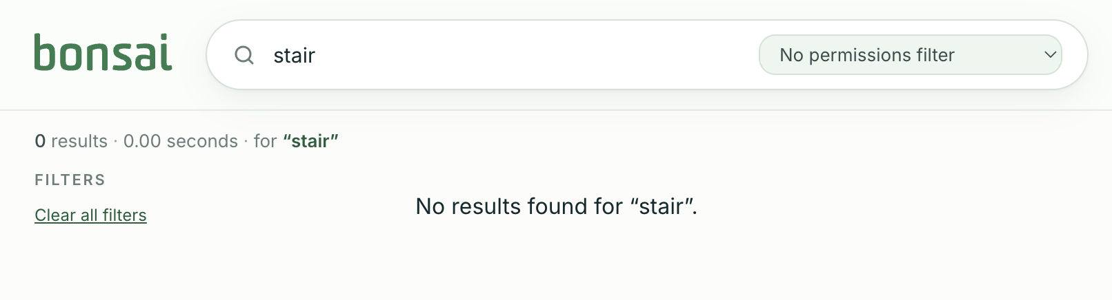 A search for 'stair' that returns zero results.