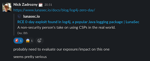 CEO Nick Zadrozny's discovery and team alert about the issue.