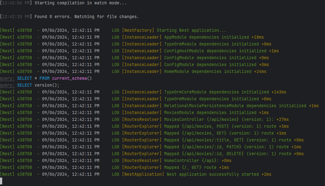 Development server start log