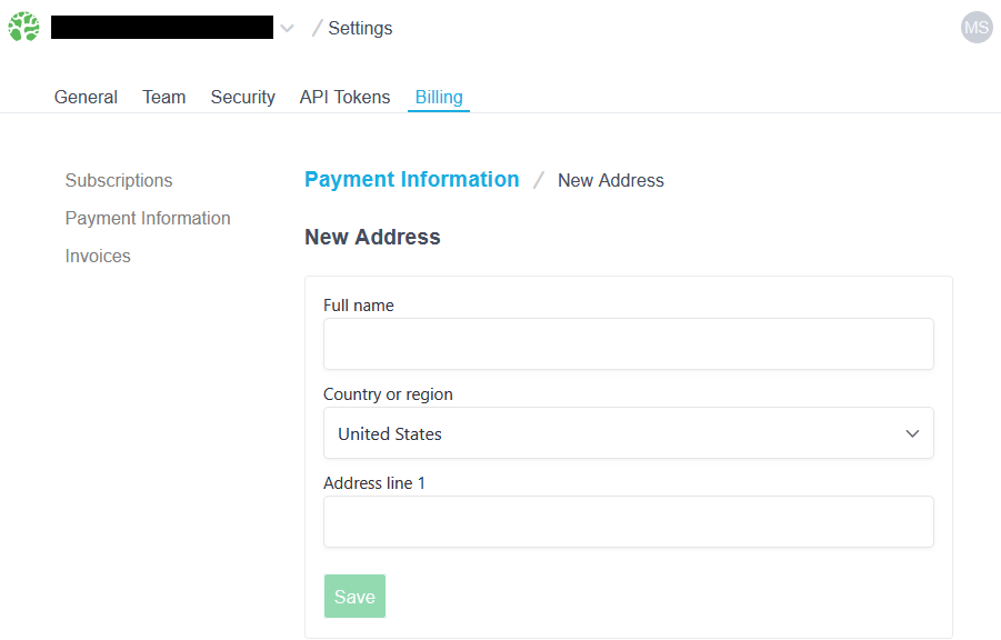 Billing address section