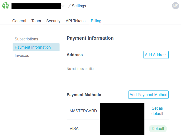 Set default credit card option