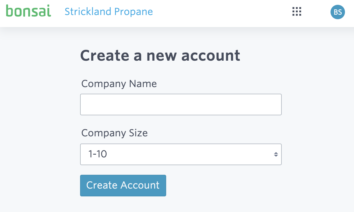 Create a new account form