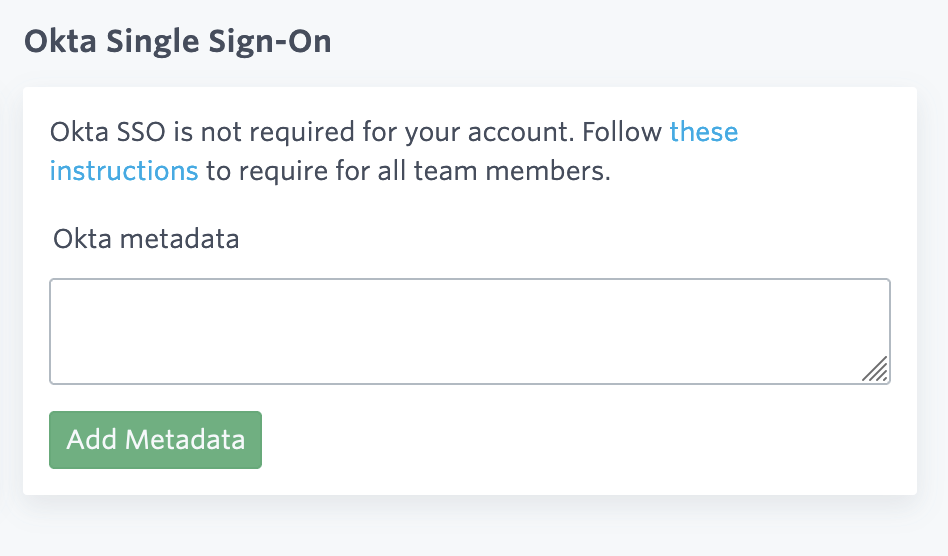 Bonsai account security page showing Okta metadata form