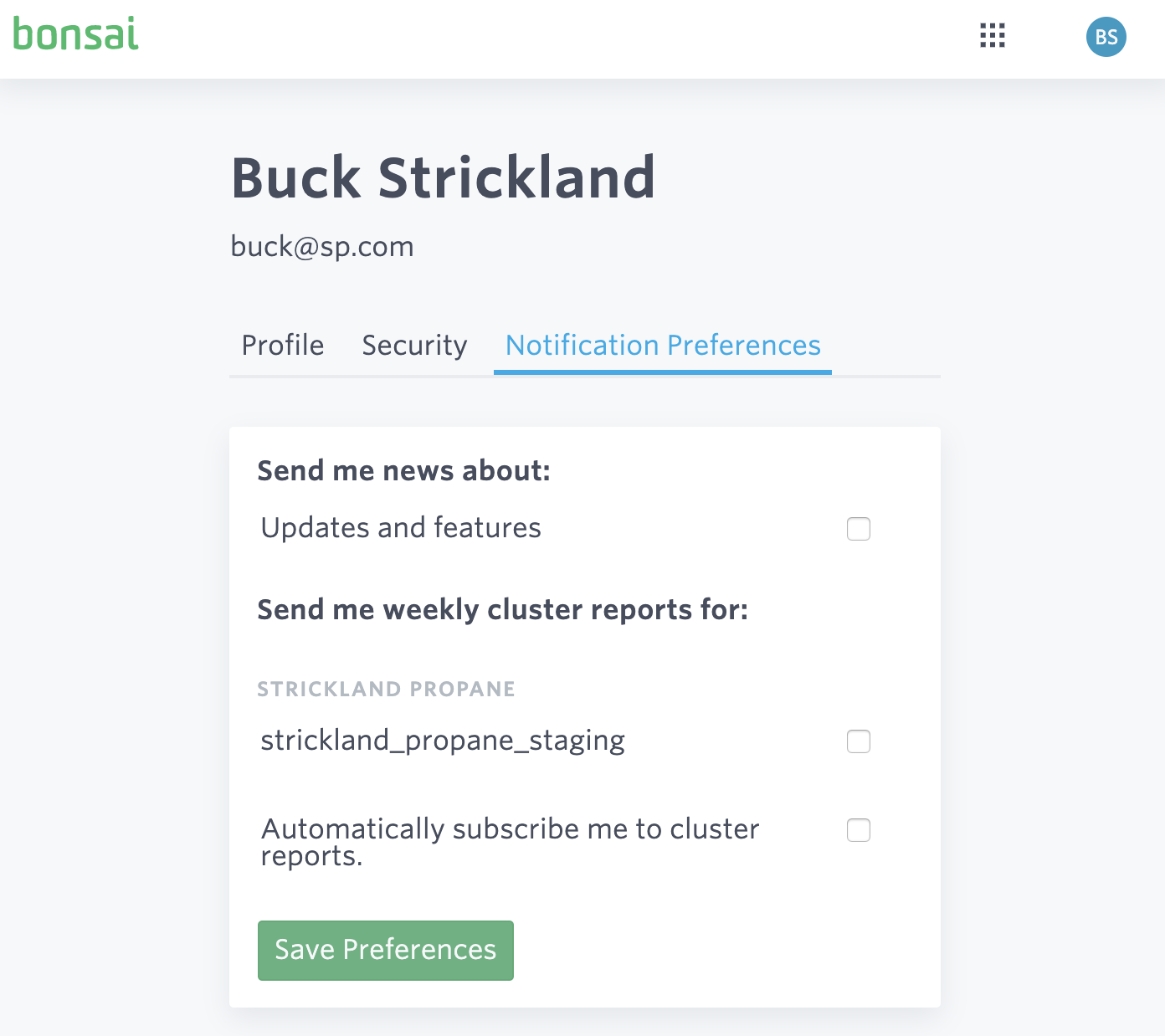 Notification preferences screenshot