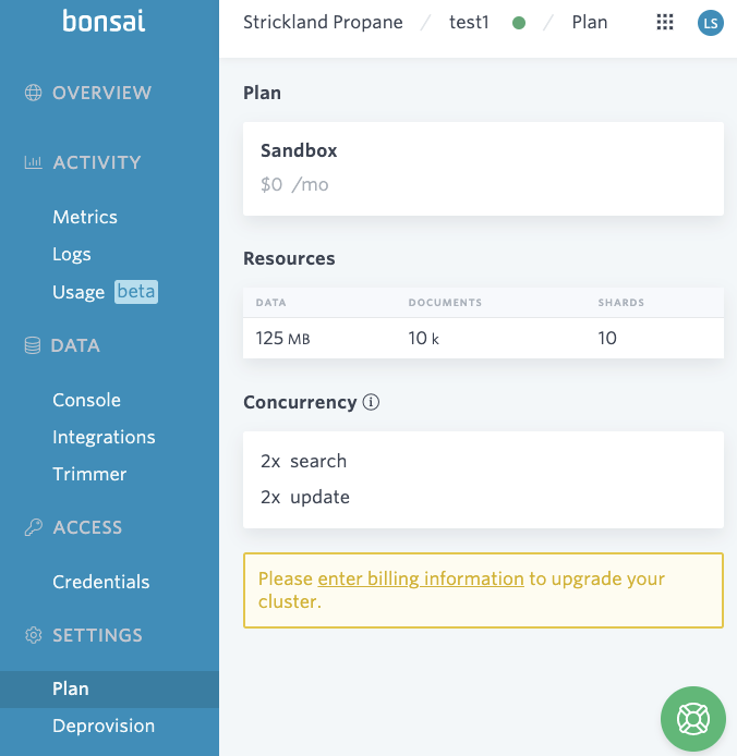 Account billing page prompting user to add billing information