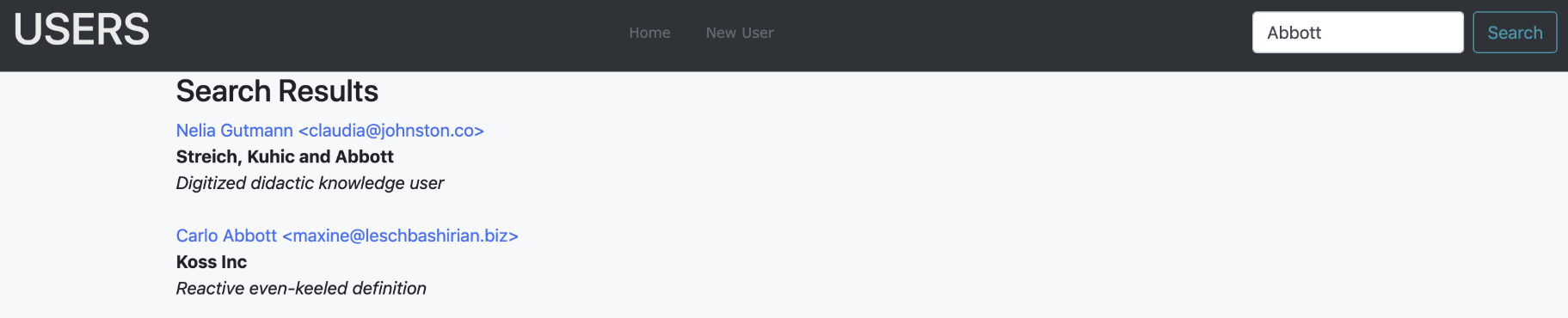 Users Search results