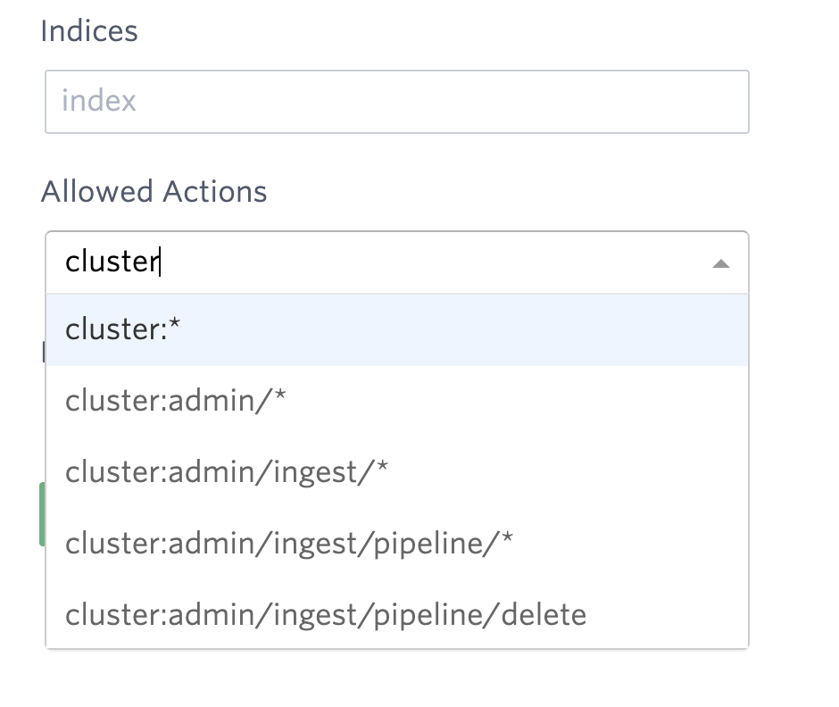 Allowed actions dropdown