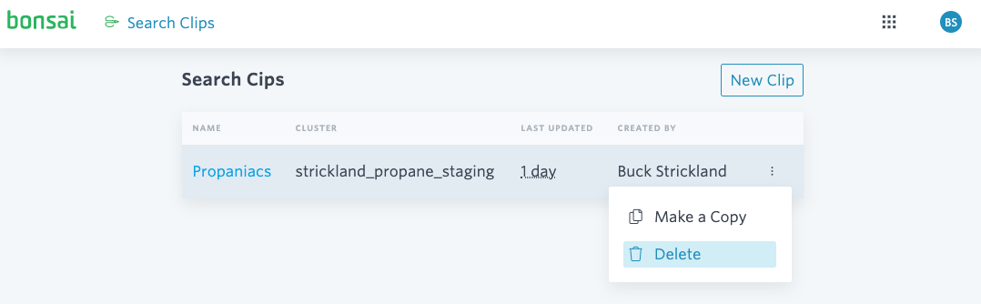 Option to delete a search clip