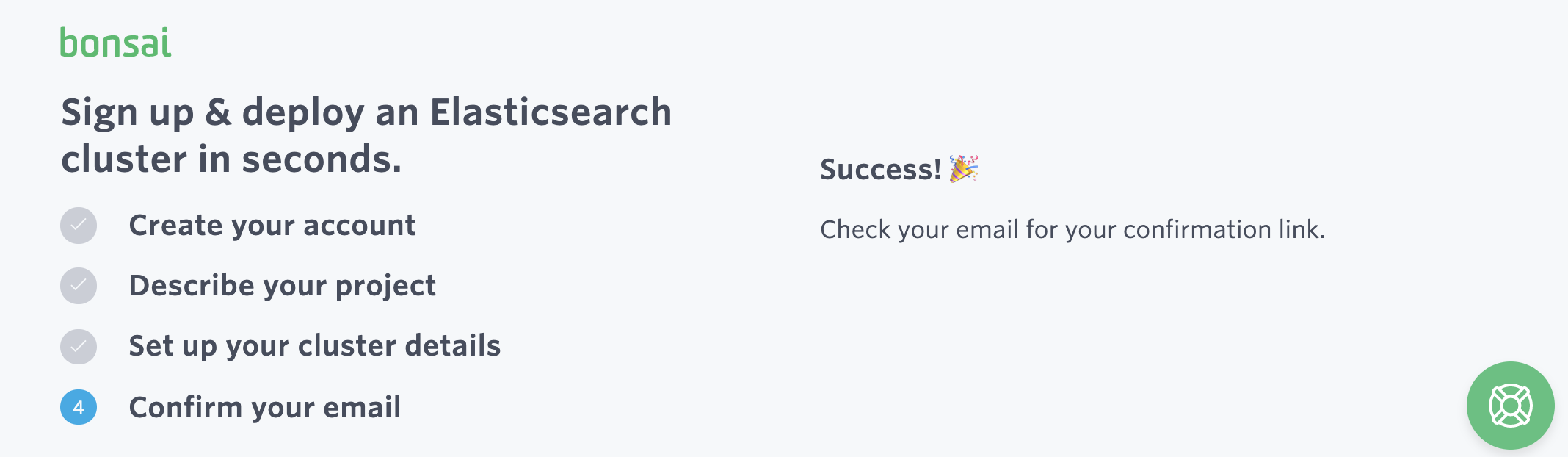Example of Bonsai signup confirmation email