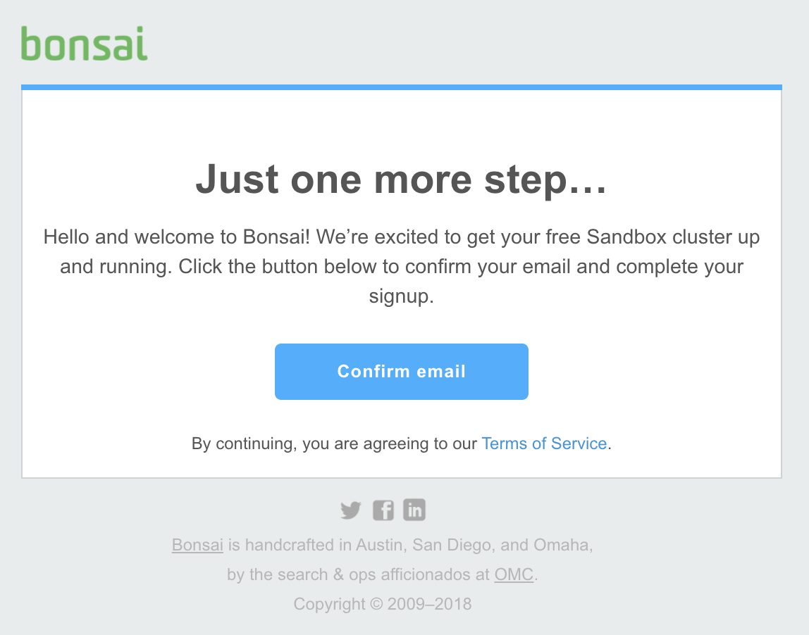 Email client view with Confirm email button
highlighted