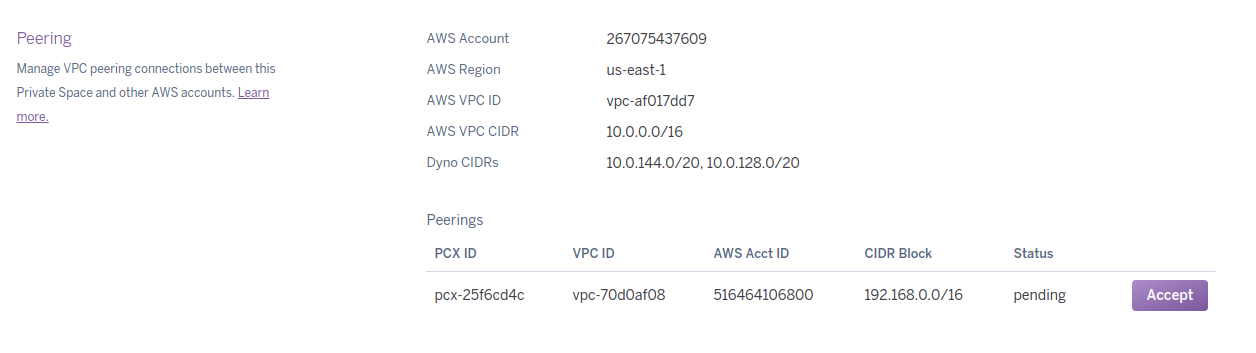 Peering Request Pending