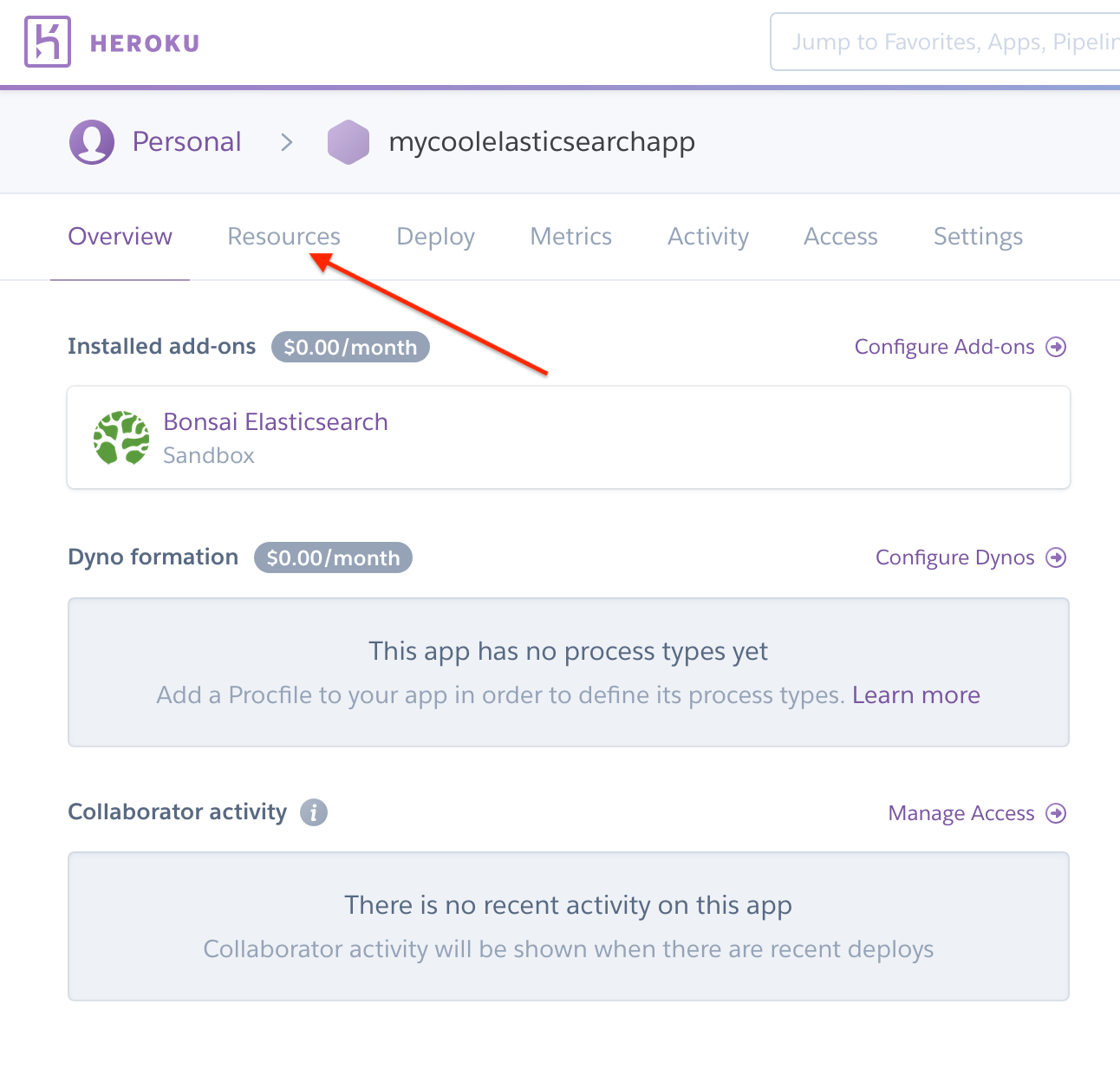 Heroku Resources Tab