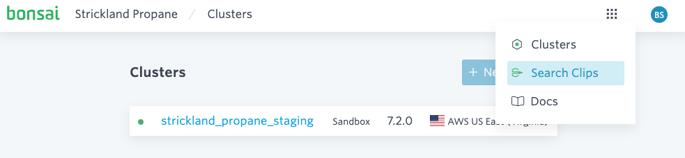Accessing Search Clips from the account dropdown menu