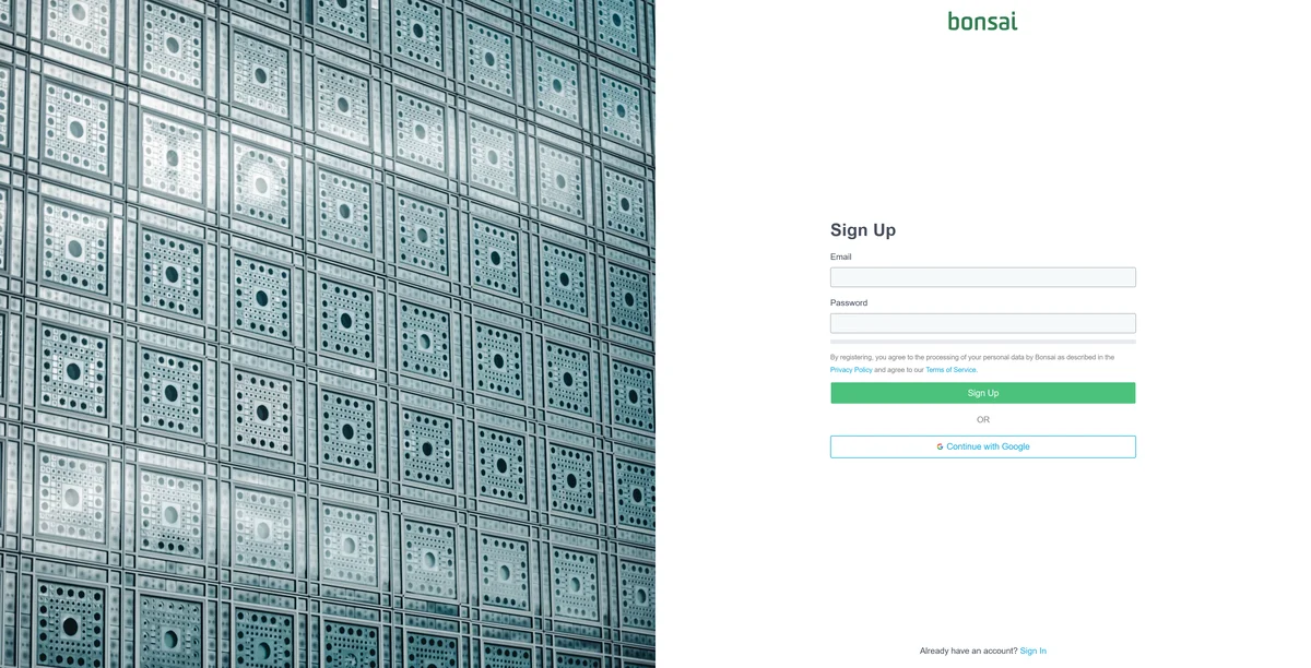 Bonsai sign-up page